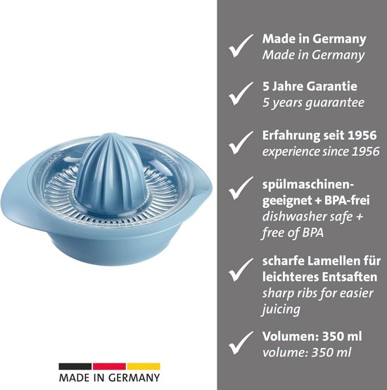 Citruspers met Sapreservoir 0,5L - Handmatige Juicer voor Citroenen, Limoenen en Sinaasappels - Blauw — afbeelding 2