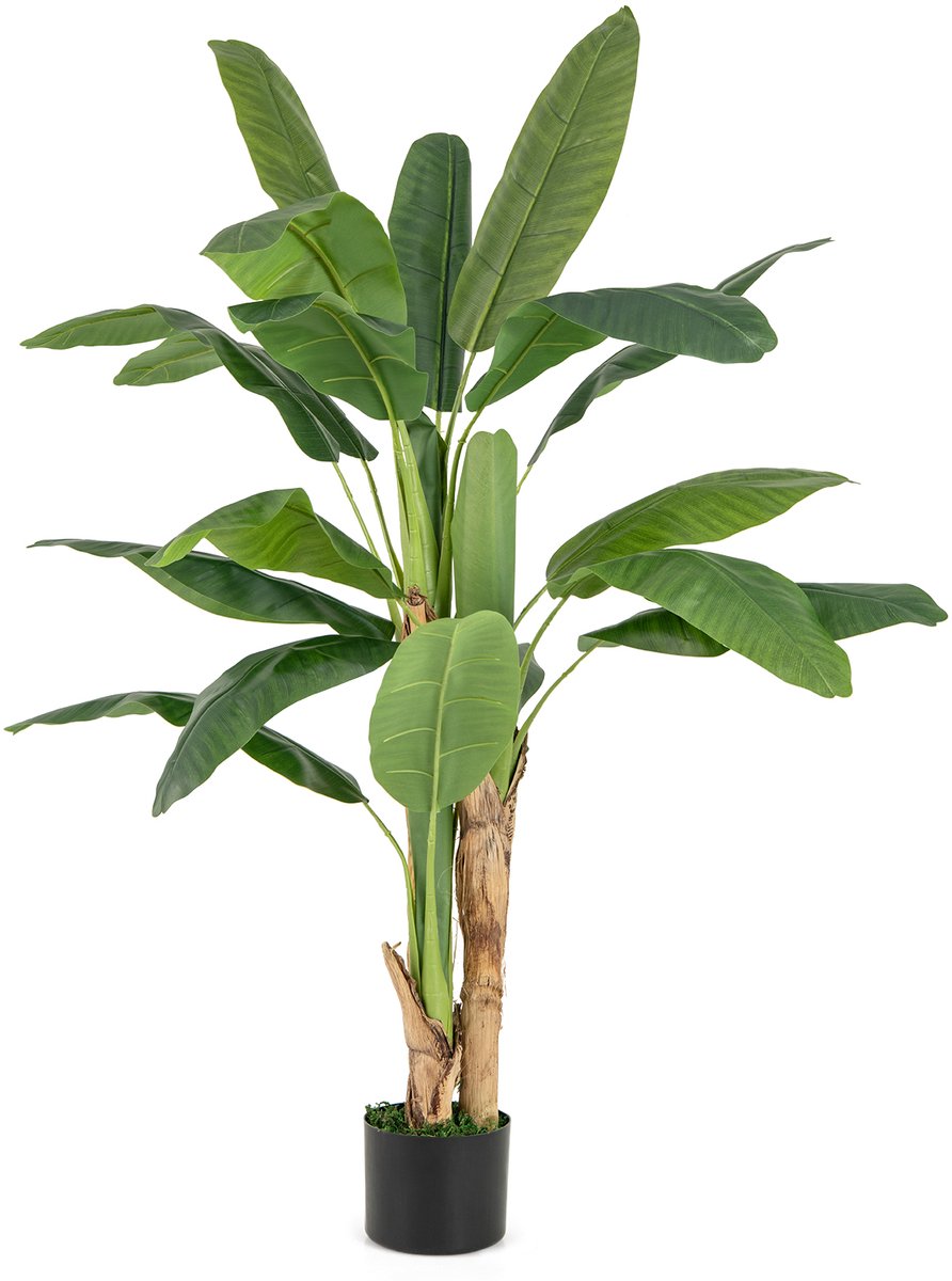 COSTWAY 160 cm kunstplant tropische palm, kunstmatige paradijsvogel plant, kamerplant met stabiele pot en 18 bladeren, bananenboom voor tuin, kantoor, kamer, decoratie, groen