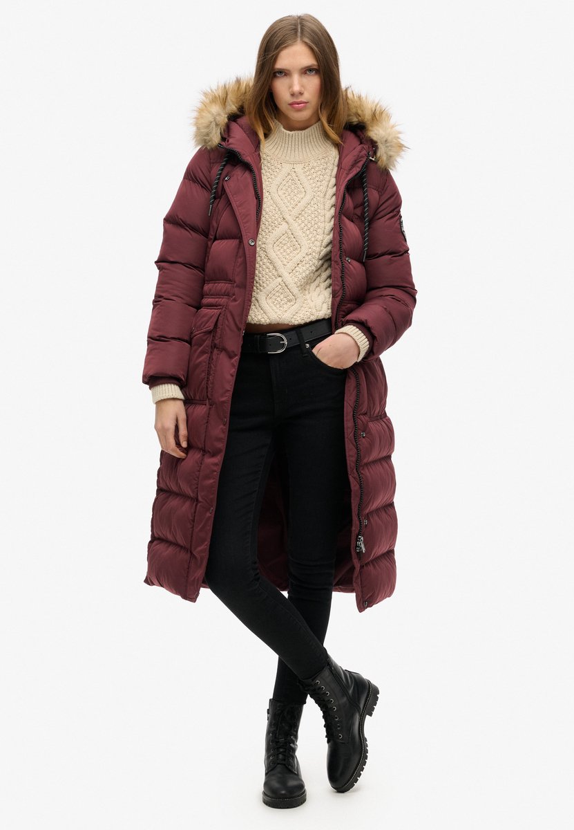 Superdry Lange Everest jas met imitatiebont Dames Gewatteerde jassen Albarn Clay Burgundy