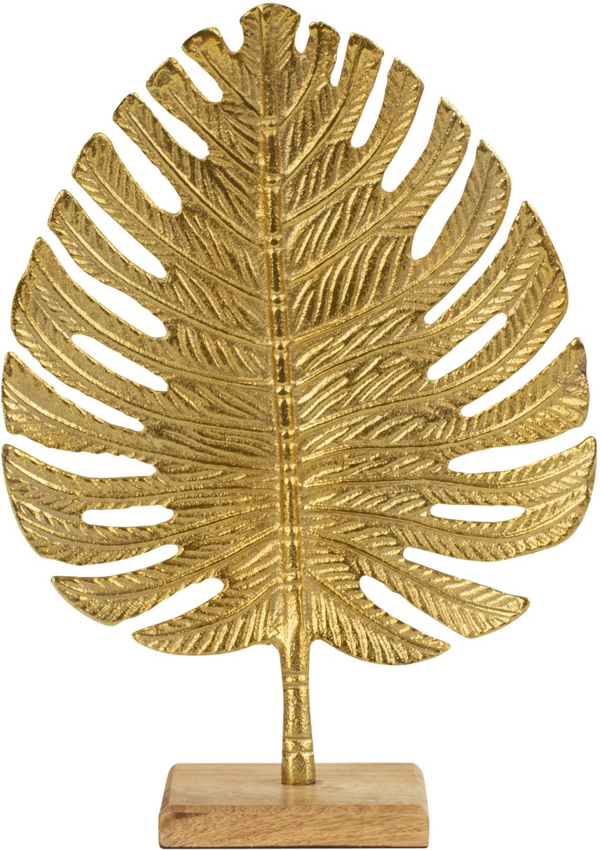 My Ninki ® Unieke Goudkleurige Metaal Sculptuur op Houten Sokkel voor Elegante Interieurs