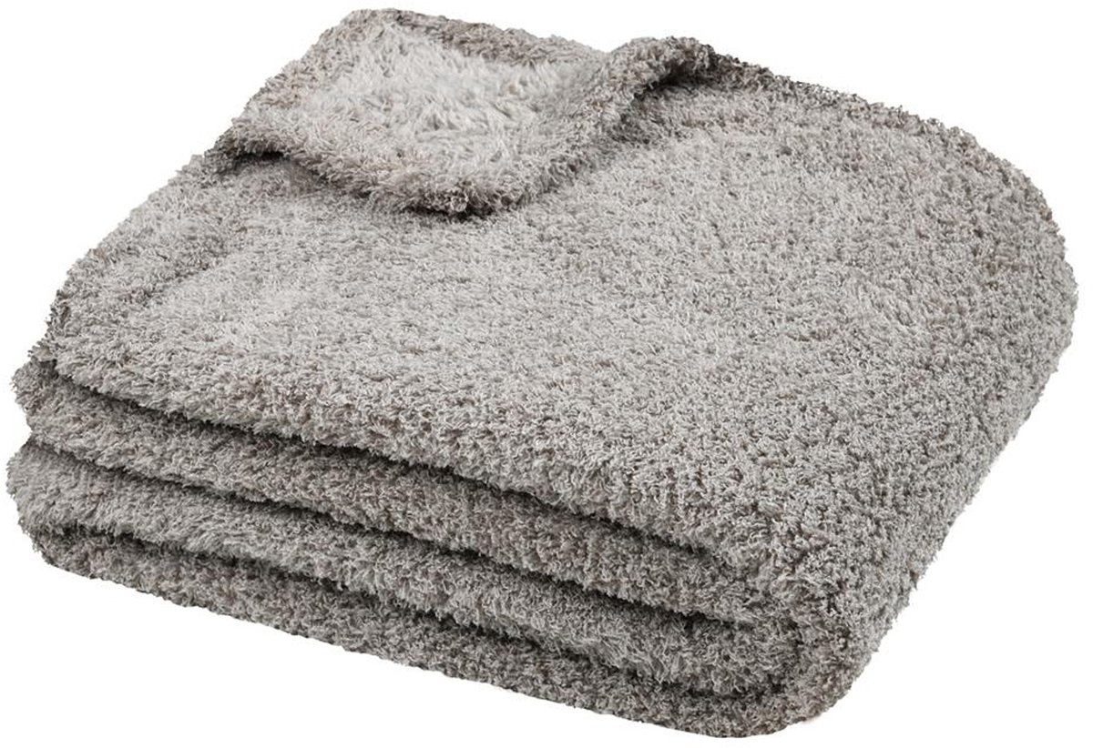 Stof Textiles Plaid/bankdeken Montreal - grijs - 130 x 160 cm - harige polyester stof - 1 persoons