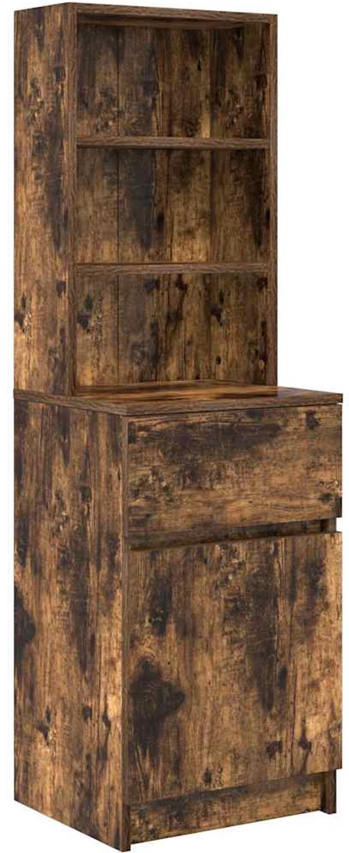 vidaXL Nachtkastje - 39x35x125 - cm - bewerkt - hout - gerookt - eikenkleurig