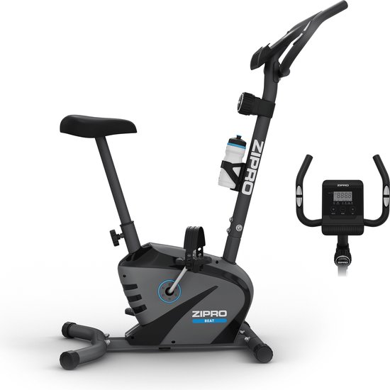 ZIPRO Beat - Hometrainer - Magnetisch - Belastbaar tot 120 kg - Hartslagsensoren & Flessenhouder - Zwart/Grijs