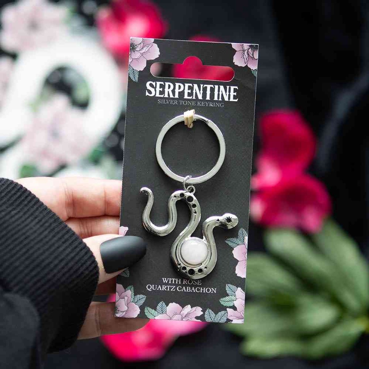 Something Different - Snake with Rose Quartz Crystal Sleutelhanger - Zilverkleurig