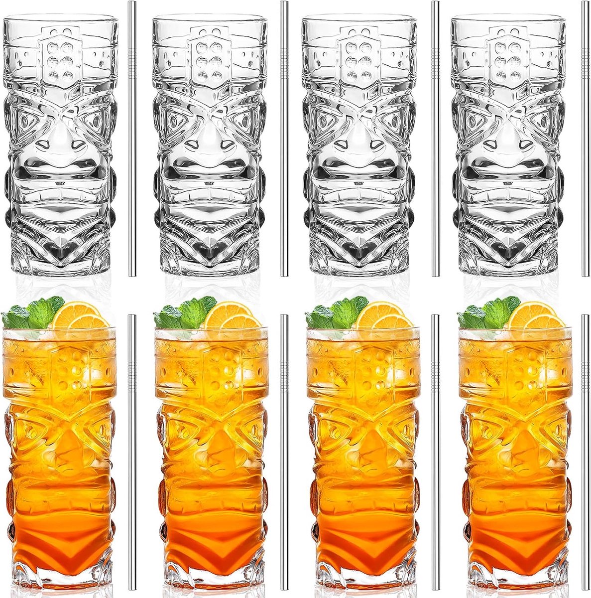 Transparante Tiki Glazen Set van 8 - Perfect voor Exotische Cocktails