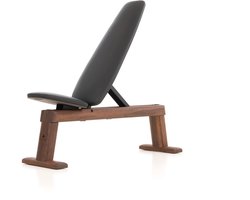 NOHRD WeightBench Halterbank Notenhout, Kunstleer Zwart – Verstelbare Fitnessbank van Massief Hout – Luxe Design – Stevig & Duurzaam – Geschikt voor Halteroefeningen