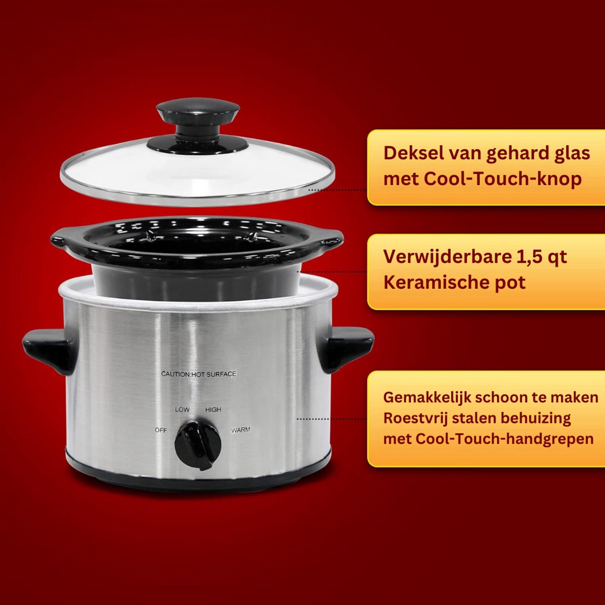 DailySupplies® Slowcooker met Timer - Keramische Binnenpan - Hotpot - Zilver – foto 3