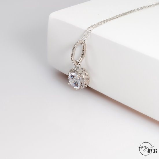OZ Jewels Collier Argent avec Diamant Rond 0.75 Carat - Accessoires de vêtements pour bébé - Love Jewelry - - Collier Femme - Saint Valentin - Cadeau - Fête des Mères - Collier Fille - Bijoux Femme