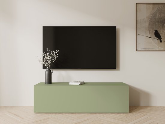 Mobistoxx Tv Meubel - Tv Kast - Avocado - 105 cm - Klapdeur met 2 Vakken - Met Poten, Gasveren en Kabeldoorgangen - Tv Kast Hout - Televisiemeubel Kingston