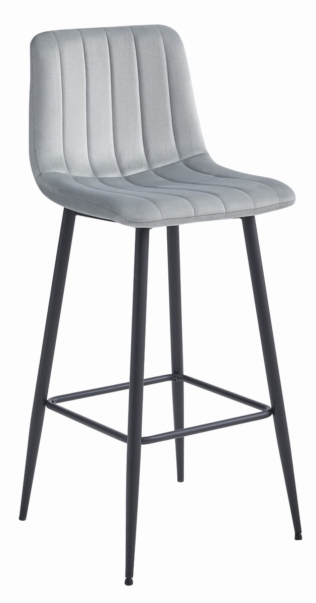 LEOBERT Barkruk POZZA - Zilvergrijs Velvet, Zwarte Metalen Poten, 76 cm Zithoogte, Rugleuning, Ergonomisch Ontwerp, Max. 120 kg
