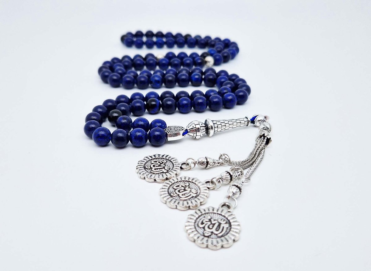 Handgemaakte tesbih "Tasbih" natuursteen " Azuur" - Aantal kralen 99 - Diameter kralen 8MM - met metaal tassel "Allah" - Een mooi cadeau-idee