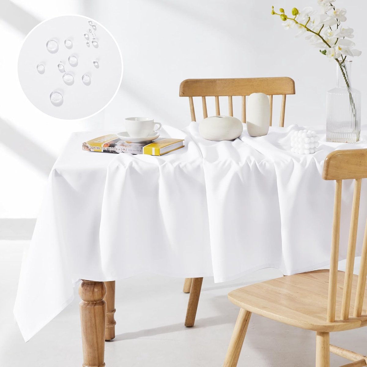 Candala Veegbaar Tafelkleed Wit, Waterbestendig Vierkant Tafelkleed voor Koffietafels Feest Kerstmis, 130x130cm, Wit