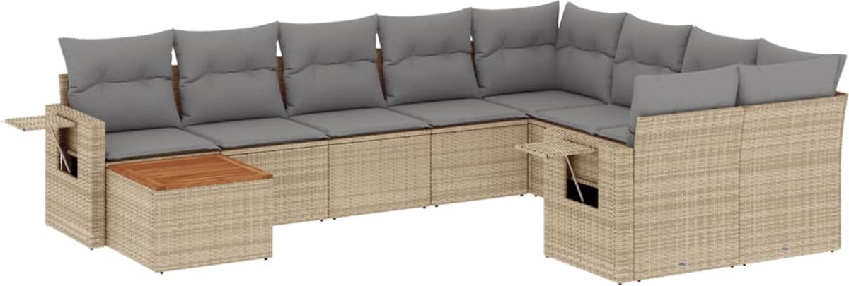 The Living Store 10-delige Loungeset met kussens poly rattan gemengd beige - Loungeset - Tuinbank - Lounge Set - Buitentijd - Tuinmeubelen