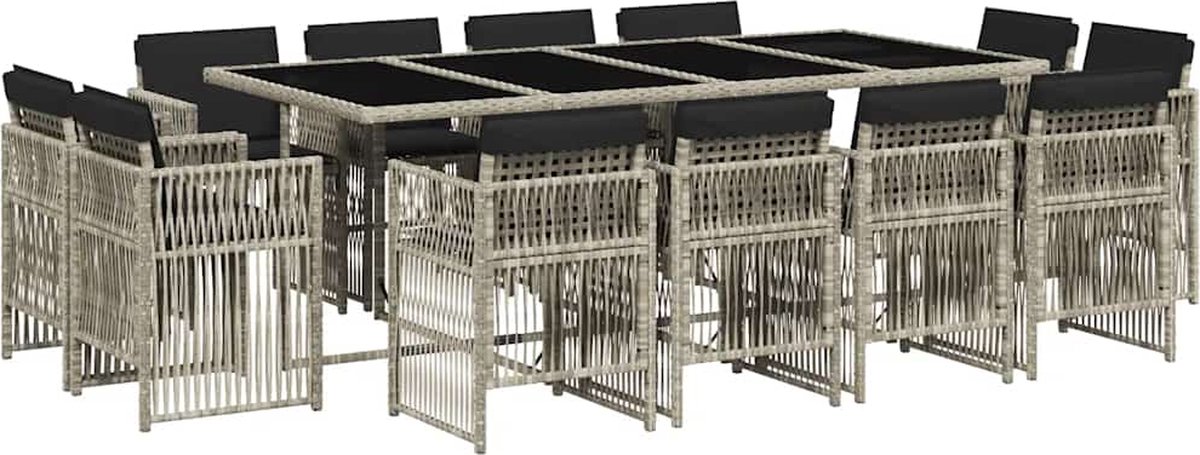 13-delige poly rattan tuinset in lichtgrijs met kussens - The Living Store.