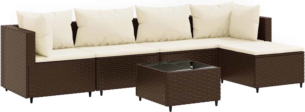 Bruine poly rattan loungeset met kussens voor buiten - The Living Store.