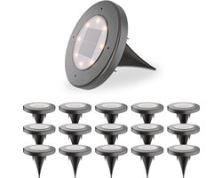 HOFTRONIC - 16x Ellis Solar Grondspots Buiten Zwart - 8 LEDs - IP65 waterdicht - Solar tuinverlichting - Incl. Schemerschakelaar - tuinspot zonneenergie