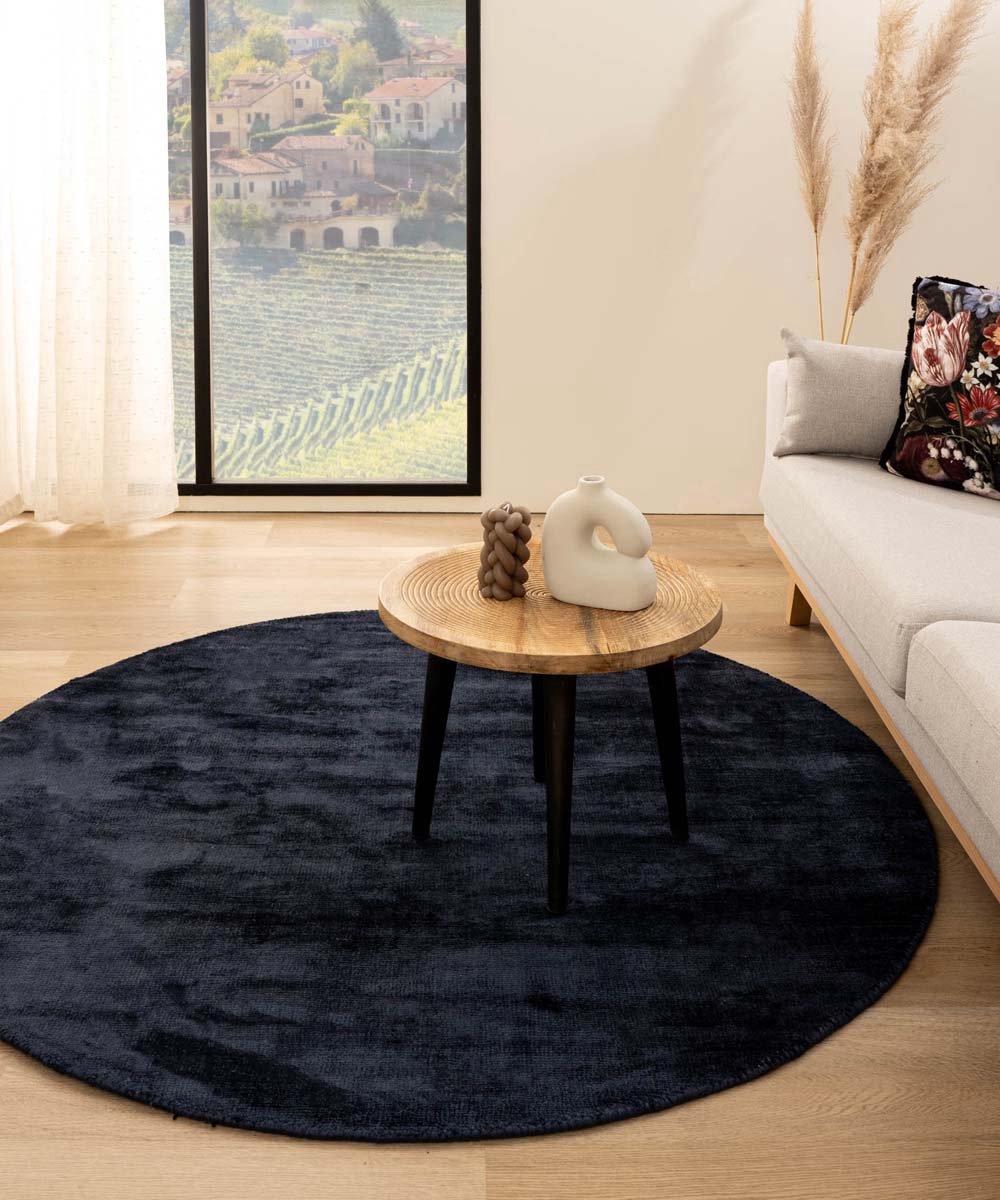Viscose vloerkleed rond - Glamour marineblauw 250 cm