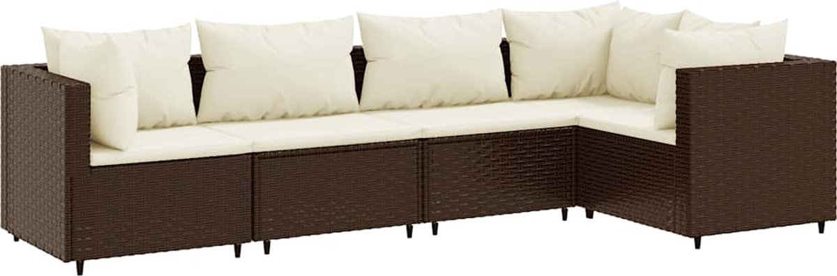 The Living Store 5-delige Loungeset met kussens poly rattan bruin - Loungeset - Tuinset - Lounge Bank - Buitendecoratie - Tuinmeubels