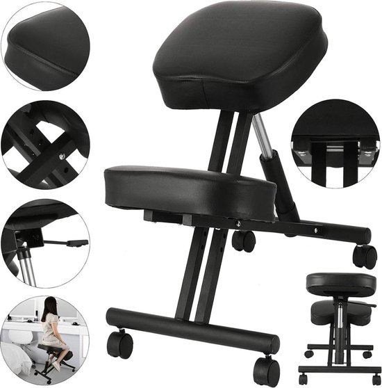 BLACK POINT O'KNEEL PRO Ergonomische kniestoel van linnen voor thuis en op kantoor. Ergonomische bureaustoel (zwarte linnen bekleding inbegrepen