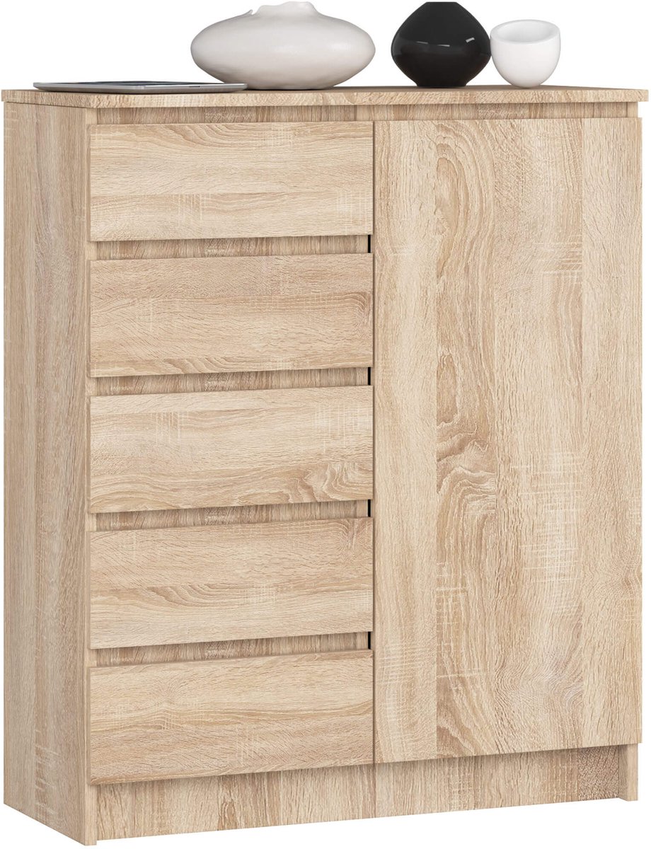 Akord Kommode K80 met 5 Lades en 1 Deur / AKORD Furniture Factory / Sonoma Eik / 80 x 97 x 35 cm