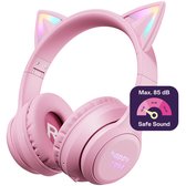 Bol.com HappyCase Kinder Koptelefoon met Kattenoortjes - veilige volumebregrenzer - Bluetooth Koptelefoon Voor Kinderen - Ledver... aanbieding