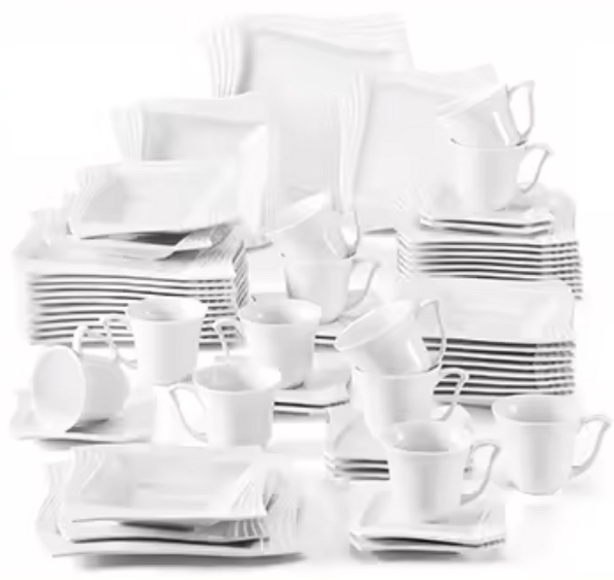 Grandiose Bordenset – 12 persoons – 60 delig – Wit Keramisch – Eetborden – Kleine Borden