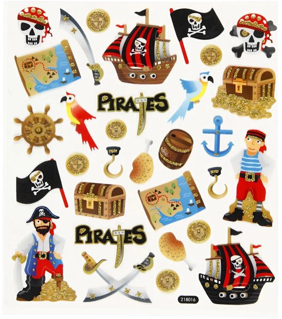 Stickervel piraten thema - glitter - piraat stickers - hobby stickers voor kinderen