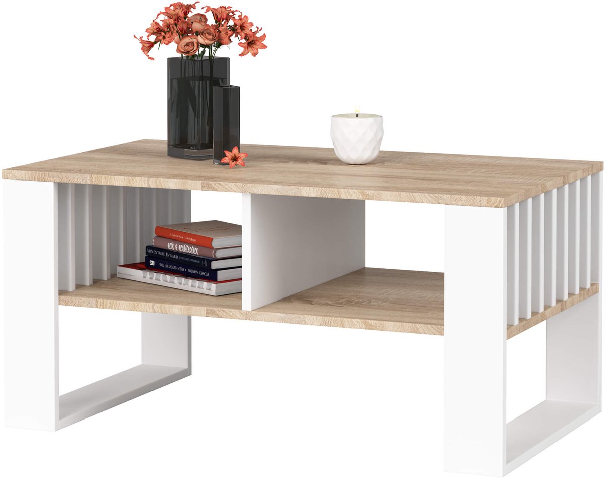 Salontafel Koffietafel ROCKFORD / Sonoma Eik - Wit / 92x45x53 cm