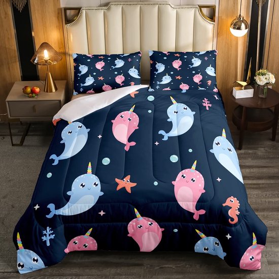 Aminata Kids Eenhoorn Beddengoed Set - 135x200 Cm - Roze Katoenen Dekbedovertrek + Kussensloop - Schattig Meisjescadeau