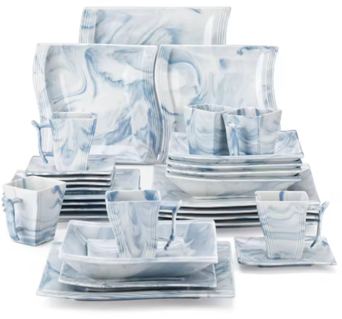 Opulent Ontbijtborden – 12 persoons – 60 delig – Blauw Keramisch – Eetborden – Breakfast Plates