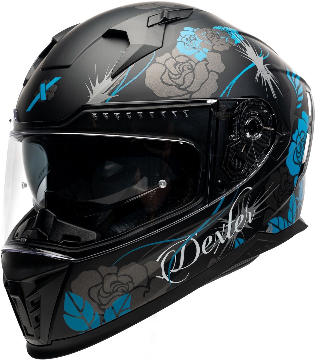 Motor Integraal Helm EROS FELINE Zwart/Turquoise mat XS van MOTOBLOUZ