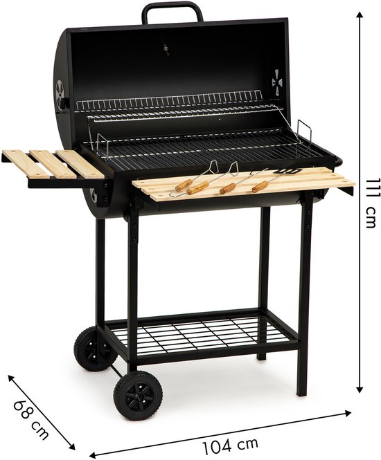 Barbecue met deksel en warmhoud rek - Zwarte metalen BBQ met thermostaat - 104x68x111 cm van BBGRILL — afbeelding 5