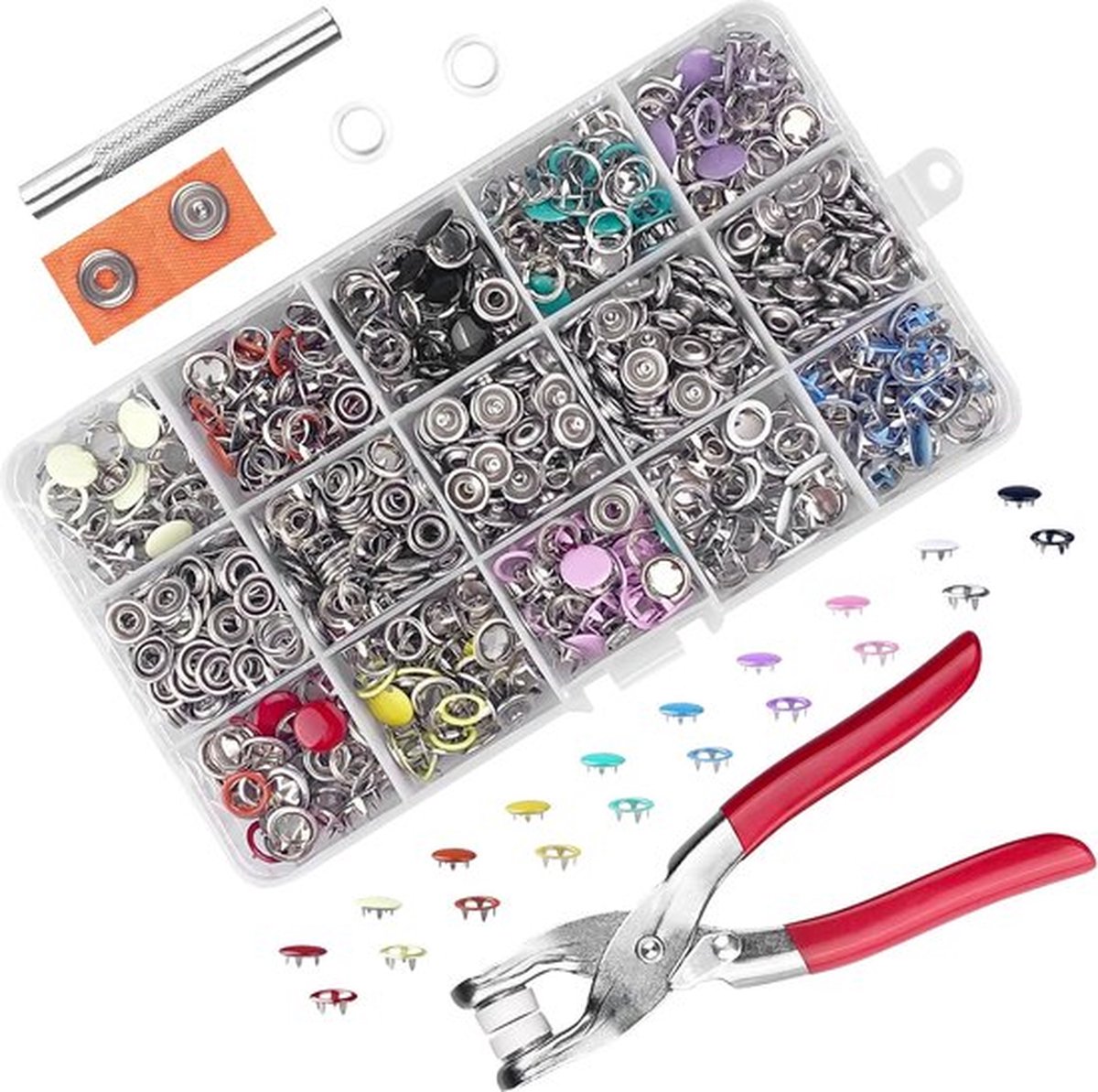 200 kits 10 mm drukknopen set met tang, 10 kleuren drukknop zonder naaien, kleding naaigoebehoren snaps knopen voor baby kinderkleding naaien, jassen, jeans, handgemaakte tassen
