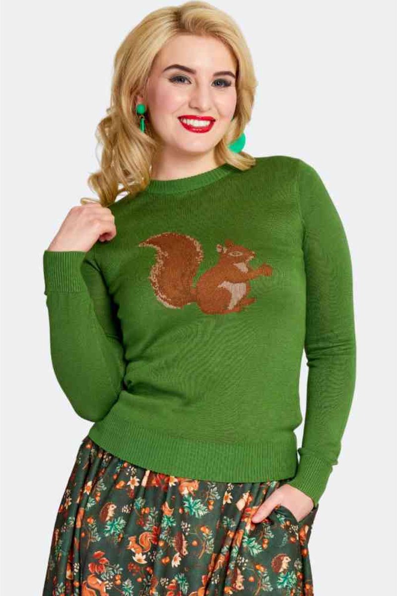 Voodoo Vixen - Squirrel Print Sweater/trui - L - Groen