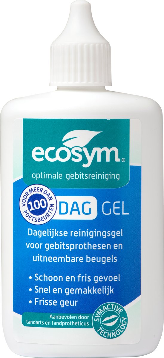 Ecosym Dag Gel - Voor reiniging van kunstgebit of uitneembare beugel - Voor dagelijks gebruik - Met frisse geur - 100 ml