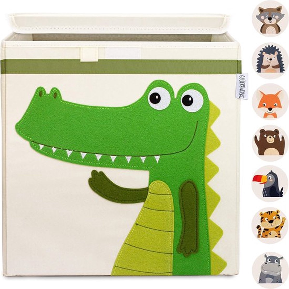 Opbergdoos Kinderen - Opbergdoos met deksel - Speelgoedkisten - 15 Motieven - Speelgoeddoos met Deksel - Opbergdoos voor Kinderkamer - Kubuseenheid (33x33x33) voor Kallax Plank - Opbergdoos Kind - Jungle Dierenkist Krokodil