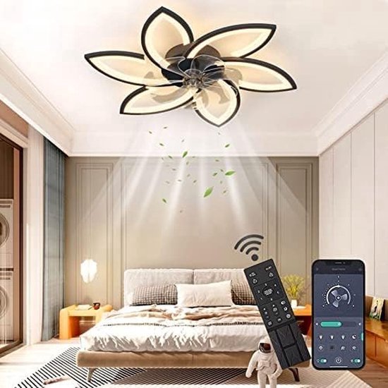 LED Plafondventilator met verlichting en afstandsbediening, 66W Dimbaar Plafondventilatorlichten, Modern Plafondlamp voor Huiskamer Slaapkamer Kantoor, Instelbaar 6 Windsnelheid (Goud, 90CM