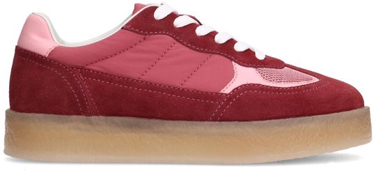 Sacha - Dames - Burgundy suède sneakers met roze details - Maat 38