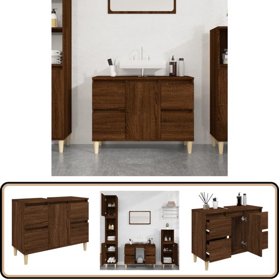 vidaXL Wastafelkast 80x33x60 cm bewerkt hout gerookt eikenkleurig, badkamer wastafel kast, badkamer badheid unit, toilet ijdelheid, badkamer ijdelheid