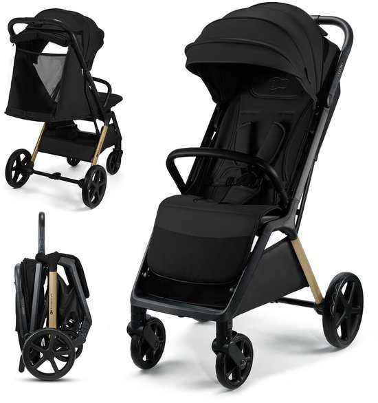 Foto: Kinderkraft loom wandelwagen lichtgewicht compact wendbaar vering automatisch inklapbaar lekvrije wielen verstelbare rugleuning grote zonnekap zwart