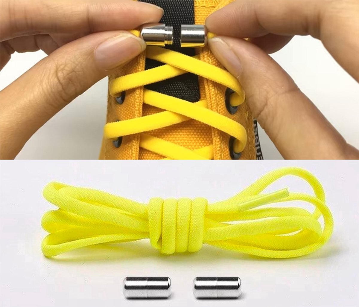 CHPN - Elastische Veters - Neon gele veters - Elastische kinder veters - Sport veters - Elastische schoenveters - Met zilveren sluiting - Niet meer strikken