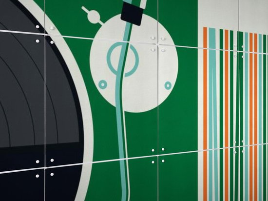 Tourne-disque IXXI, Bo Lundberg - 100 x 80 cm - Support de suspension gratuit - Grande Décoration murale et affiches - Vintage, Coloré, Illustrations, Mancave