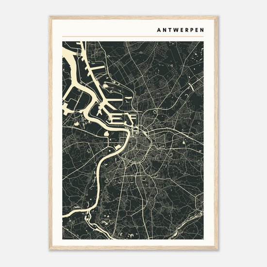 Moderne minimalistische plattegrond van Antwerpen - Stadskaart donkergrijs/beige - Stijlvol design city map poster - Groot formaat 50x70 cm - Premium papier
