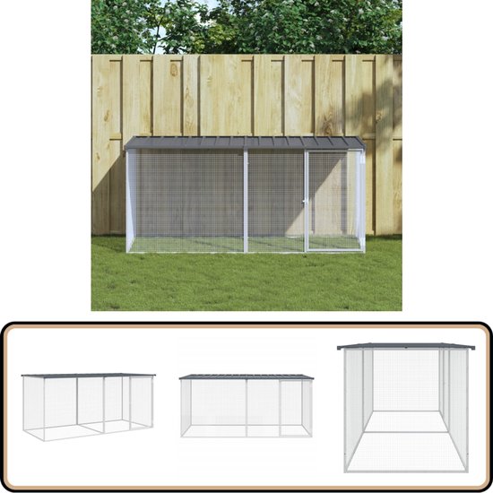 Kippenhok met ren 117x813x123 cm gegalvaniseerd staal antraciet