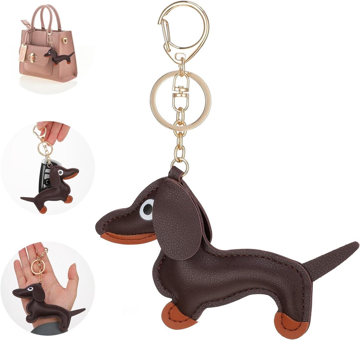 Leather Dachshund Keychain Bag Pendant - Cute Puppy Dog Charm Gift