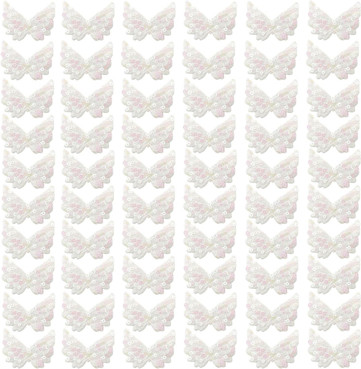 60 stuks kleine pailletten engelenvleugels opstrijkpatches - wit