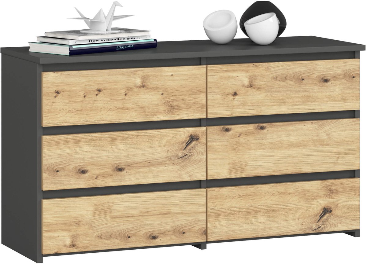 Akord Ladekast CL100 met 6 Lades / AKORD Furniture Factory / Grafietgrijs - Eiken / 100 x 57 x 35 cm