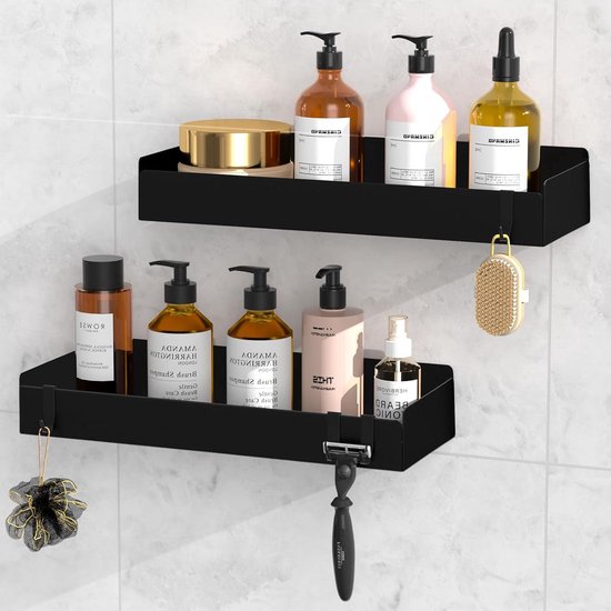 Set Van 2 Roestvrij Stalen Doucheplank Zonder Boren, Roestvrij Staal Telescopische Badkamerplank Zeephouder Douchebar Douche Caddy Voor Shampoo