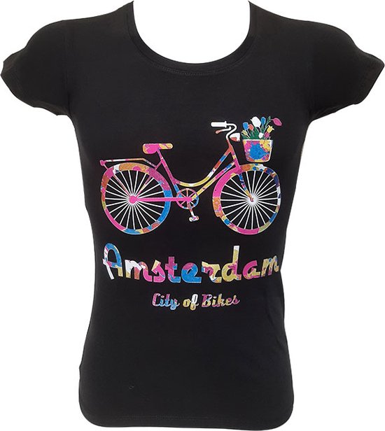 T-shirt Amsterdam City of Bikes pour femme - noir - taille L