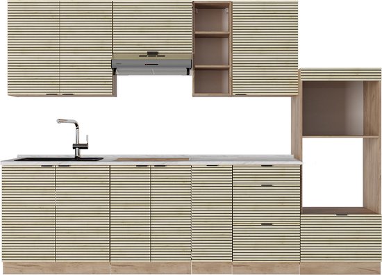 Vicco Fame- Line Meuble de cuisine complet – 280 cm sans plan de travail Panneau en Chêne /Chêne Kraft doré sans plan de travail